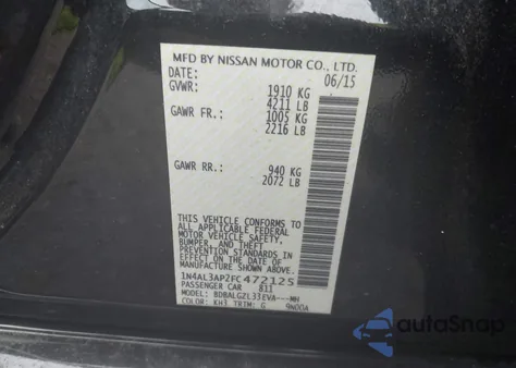 2015 Nissan Altima 2.5 S z USA, uszkodzony, nr VIN 1N4AL3AP2FC472125